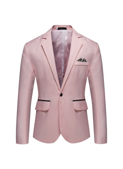 Buy Foreign Trade Amazon New Mens Slim-fit Single-breasted Suit Youth Fashion Casual Wedding Banquet Dress Jacket Pink in UAE