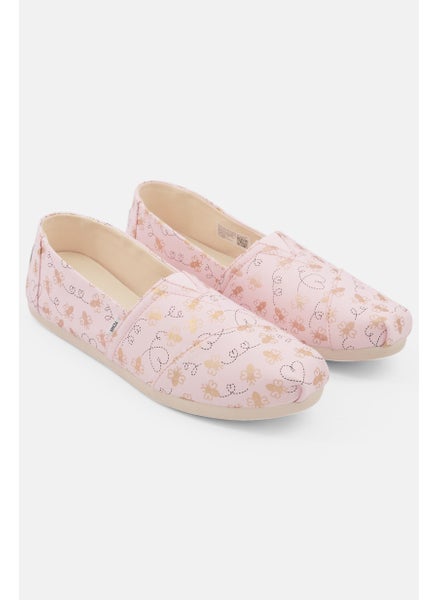 اشتري Women Slip On Foil Bee Mine Print Flat Shoes, Pink في الامارات