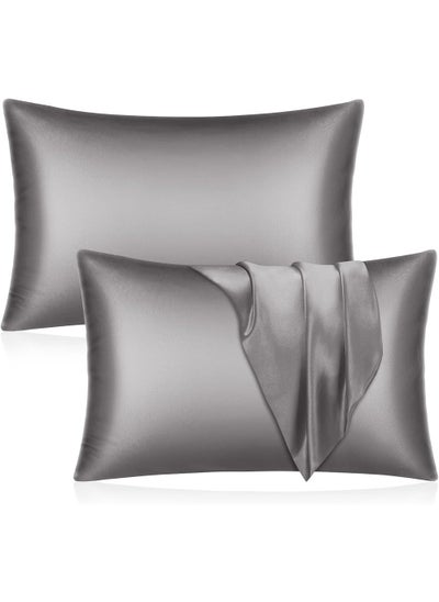 اشتري Satin Silk Pillow Case Cover for Hair and Skin, Soft Breathable Smooth Both Sided Silk Pillow Cover Pair (King - 50 x 102cm - 2pcs - Dark Grey) في الامارات