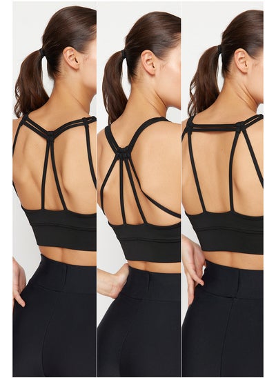 Buy Black 3 Different Uses Supportive/Styping Back String Strap Knitted Sports Bra THMSS24SS00031 in Egypt