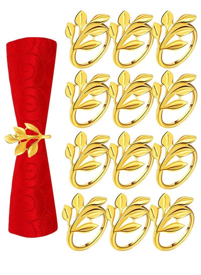 اشتري 12Pcs Gold Napkin Rings Set - Leaf Napkin Rings for Wedding Decorations Napkins Rings Fiesta Dinner Napkins Gold Fall Napkin Rings - Metal Napkin Holders for Cloth Napkins Autumn Napkin Rings في السعودية