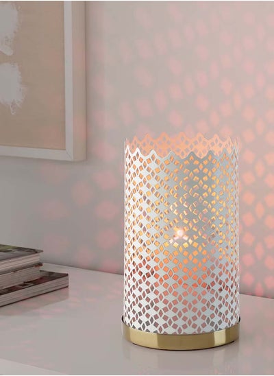 Buy Small metal Ramadan lantern candle holder, white/copper color, 26*15 cm in Saudi Arabia