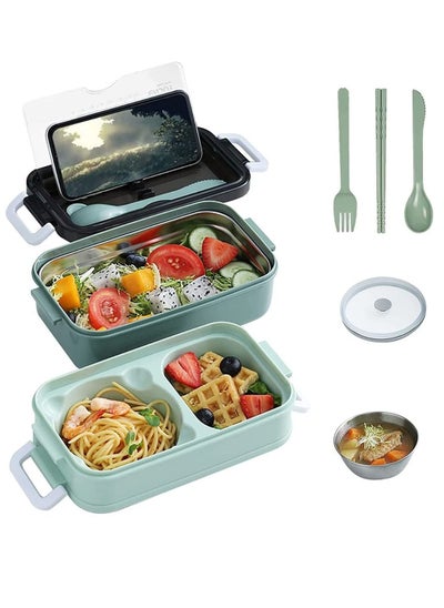 Buy 2-layer blue portable lunch box, sandwich box with tableware in UAE