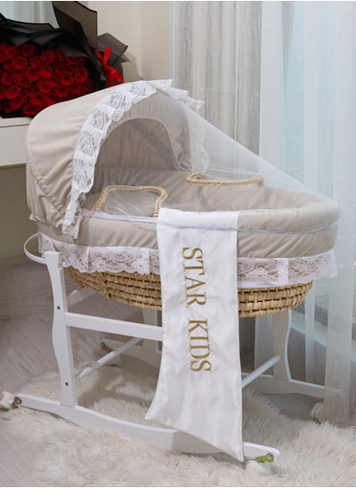 اشتري Baby Moses Basket Cradle With Rocking Stand, Light Brown في السعودية