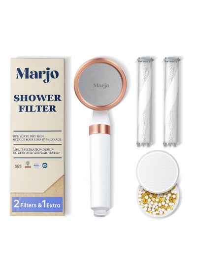 Buy Marjo Shower Filter - High Pressure Handheld Shower Head | Water Filter Shower for Hair Loss | Healthy Skin & Hair, Bathroom Accessories, Lab-Tested Chlorine Removal | فلتر دش الاستحمام (White) in UAE