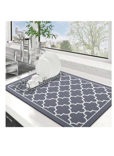 Buy Dish Drying Mat for Kitchen Counter, Super Absorbent Drying Mat, 40*60cm Large Size Dish Drying Pad, for Kitchen Counter Easy clean Dish Mat Kitchen Drying (Mat Grey) in UAE