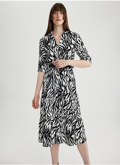 Buy Animal Print Collared Shirt Midi Dress in Saudi Arabia