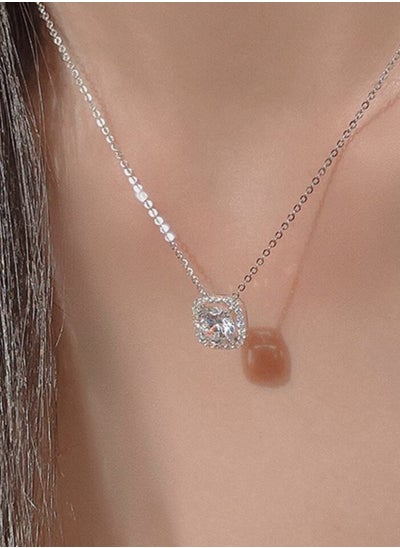 Buy Simple Design Square Rhinestone Pendant Necklace for Modern Women in Saudi Arabia