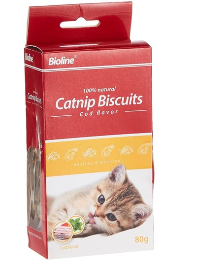 Buy Bioline Cod Flavor Catnip Biscuits 80 g in UAE