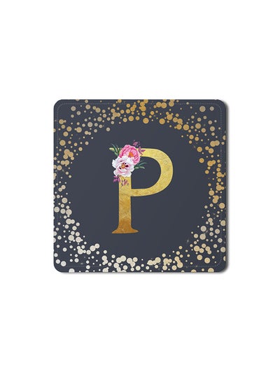 اشتري Designer Leather Coasters Mat for Beverage Drinks- Custom Monogram Initial Letter Floral Pattern Alphabet - P (Grey) في الامارات