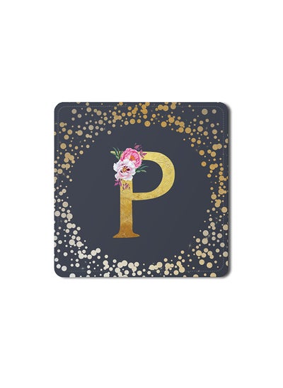 اشتري Designer Leather Coasters Mat for Beverage Drinks- Custom Monogram Initial Letter Floral Pattern Alphabet - P (Grey) في الامارات