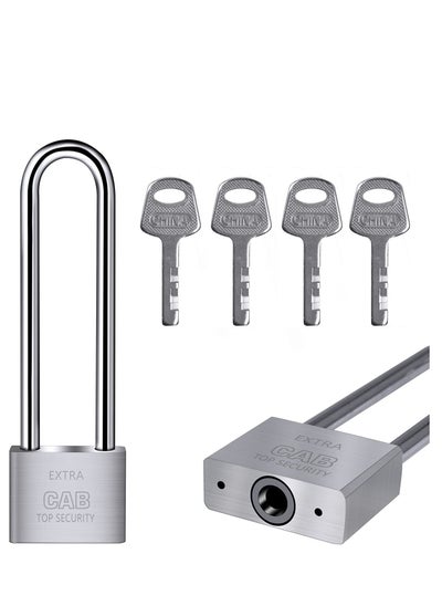 اشتري Lengthened Padlock with 4 Keys, 6.4 Inch Long Shackle Padlock Heavy Duty Lock Waterproof High Security Outdoor Padlock for Warehouses Container Doors Garage Shed في السعودية