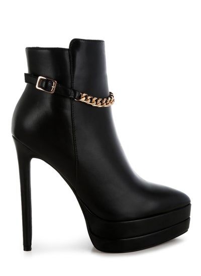 Buy Metallic Chain Detail Boots in Black in UAE