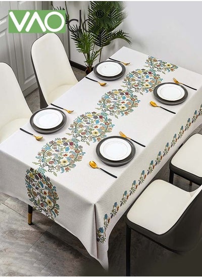 Buy Waterproof Tablecloth Anti-scalding Waterproof and Oil-proof for Rectangle Table Wrinkle Free Stain Resistant PVC Table Cover For Home Kitchen Dinning Tabletop 140 x 180Cm Embroidery in UAE