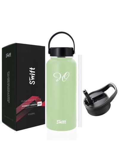 اشتري 32oz Stainless Steel Flask Water Bottle with Straw and 2 Lids, Reusable Wide Mouth Travel Thermo Water Mug for Gym, Sports, Camping,  Traveling 1000ml في الامارات