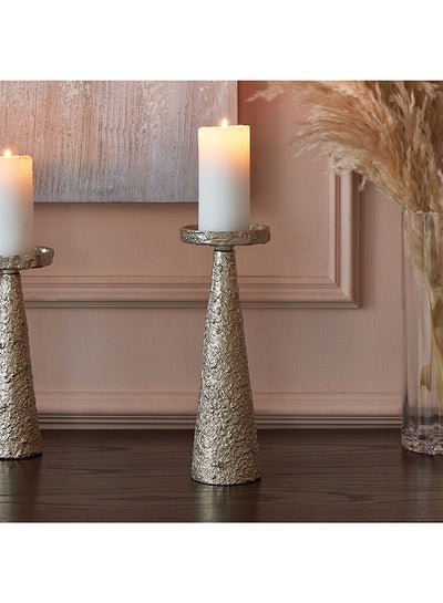 Buy Chloe Aluminium Foil Textured Pillar Candleholder 10 x 29.5 x 10 cm in UAE