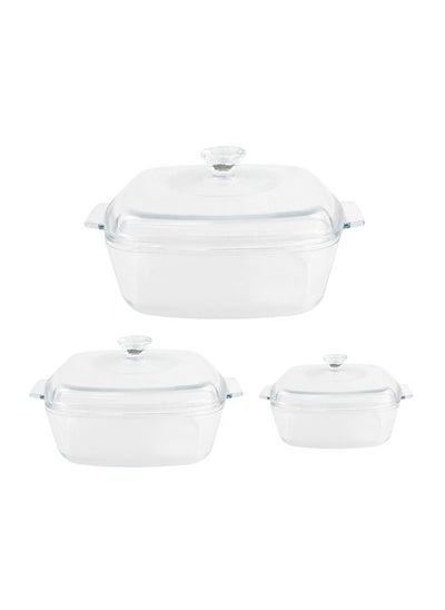 Buy Home Smart Bakeware Casserole Glass Square with Lid Set of Three Small Medium Large in UAE