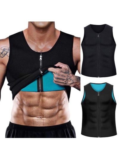 اشتري Men Hot Neoprene Waist Trainer Vest Workout Sauna Suit Smooth Zipper Tank Top Weight Loss Corset Body Shaper Gym Sweat Shirt في الامارات