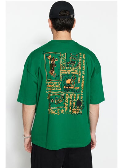 Buy Green Oversize/Wide-Fit 100% Cotton Back Printed Short Sleeve T-Shirt TMNSS23TS00168 in Egypt