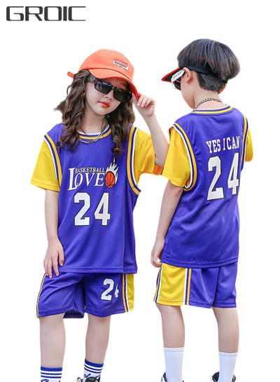 اشتري Children's Jersey #24 Basketball Jersey, Sportswear Universal Sleeveless T-Shirt Shorts Jersey Set,Sports Suits Top+Shorts Set Kids Tracksuits في السعودية