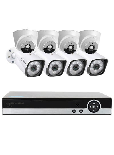 Buy StarSat 8Channel CCTV security Kit 4MP 1920X1080 Surveillance DVR kit white black in UAE