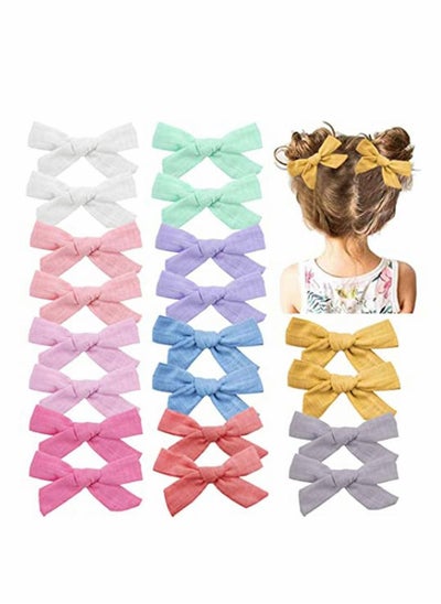 اشتري Girl Hairpins Solid Color Slub Cotton Linen Cloth art Bow Hairpin Children's Hair Accessories(20pcs) في الامارات