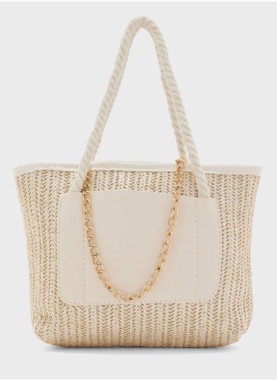 Buy Woven Tote Bag With Chain in UAE