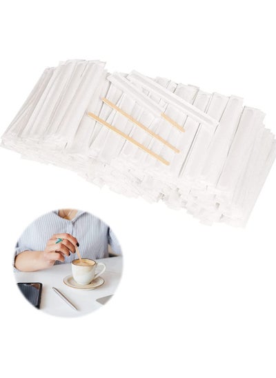 اشتري 200Pcs Wooden Coffee Stirrers, 5.5 Inch Individually Wrapped Coffee Stir with Paper Wrapped | Disposable Stir Sticks, Crude Wooden Beverage Stirring Stick for Tea, Cream, And Sugar في الامارات