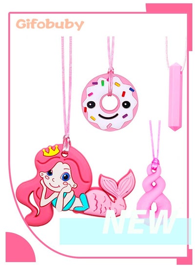 Buy Mermaid Chew Necklace teether for Girls, 4 Piece Autism Chew Necklace Set, Sensory Toys for Children with ADHD or Special Needs, Silicone Chewable Necklace in UAE