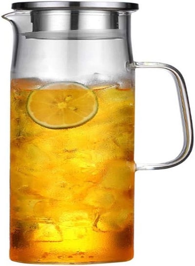 Buy 1.5L Glass Pitcher with Lid, Hot/Cold Water Jug, Juice and Iced Tea Beverage Carafe in UAE
