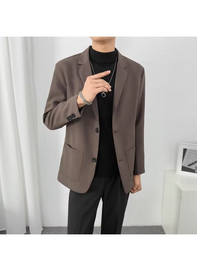 اشتري Casual Blazer Men Single-Breasted Korean Loose Suit Brown suit jacket في الامارات