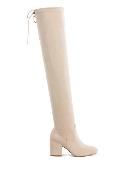 Buy Minimal Drawstring Detail Knee-High Boots in Beige in UAE