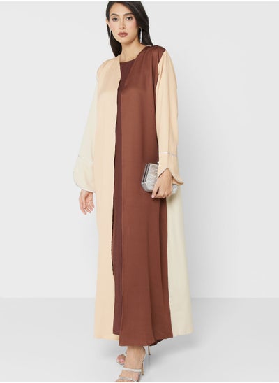 Buy Embellished Contrast Detail Abaya in UAE