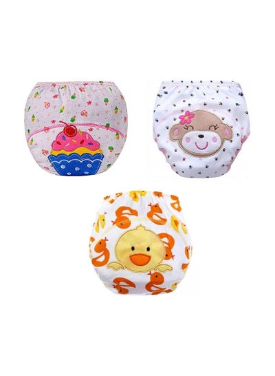 Buy Baby Diapers Cotton and Reusable Baby Washable Cloth Diaper Nappies, Baby Training Pants, Ideal for Toddlers and Children (Pack Of 3 (Ice Cream, Monkey, Duck)) in Egypt