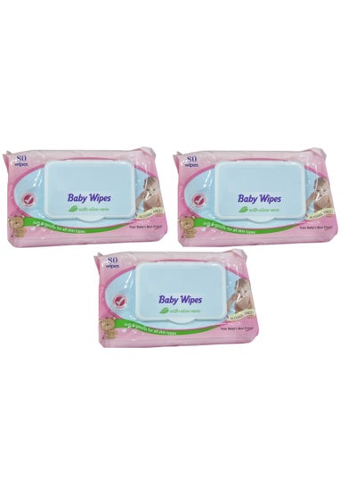 اشتري Baby Wipes With Aloe Vera For Baby Pack Of 3 x 80 Wipes في السعودية