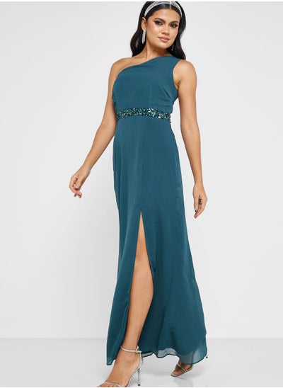 Buy One Shoulder Embellished Waist Dress in Saudi Arabia