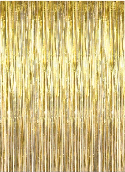 اشتري Party Gold foil metallic curtain 2 m -Photo Booth Tinsel Backdrop Door Curtains Perfect For Brithday & New Years Eve Party Decorations-Golden في مصر