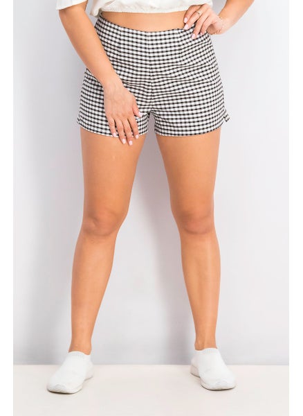 Buy Women Check,Print High,Waist Shorts, Black and White in Saudi Arabia