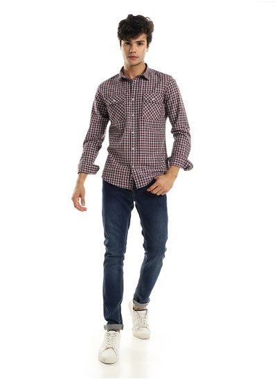 اشتري Dark Red Checkered Shirt with Front Pockets في مصر