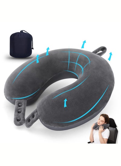 Buy Travel Neck Pillow, Best Memory Foam Airplane Pillow for Head Support Soft Adjustable Pillow for Plane, Car or Home Recliner Use (Grey) in Saudi Arabia