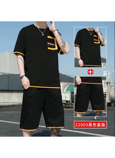 Buy Mens Summer Ice Silk Casual Suit Black [A02 set]] in UAE