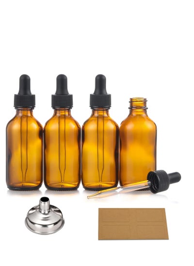 اشتري Aozita 4 pack 2 oz dropper bottles with 1 funnel & 4 labels 60ml thick dark amber glass tincture bottles with eye droppers leakproof essential oils bottles في الامارات