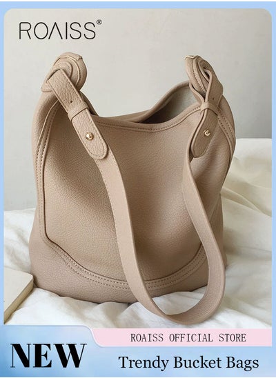 Buy Large-Capacity Bucket Bag for Women Can Be Used As A Cross-Body Bag Fashionable and Versatile Retro Casual Soft Leather Separate Ipped Bag Inside in Saudi Arabia