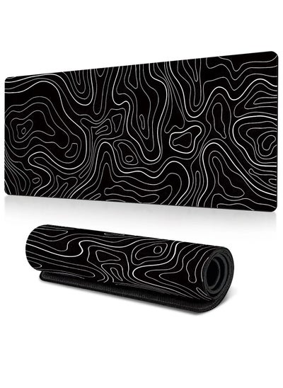 Buy Topographic Gaming Mouse Pad, Large Mousepad Desk Mat for Home and Office, Computer Keyboard Mouse Mat with 3mm Non-Slip Base and Stitched Edge, 800*300*3mm, Black in Saudi Arabia