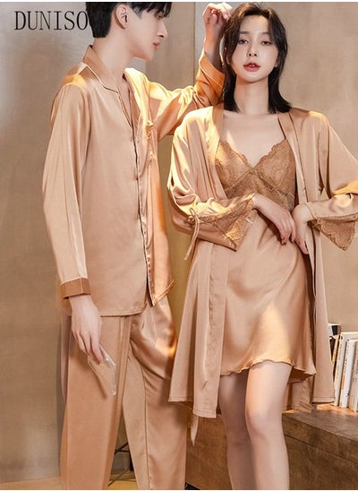 اشتري Couples Pajamas Set Silky Sleepwear Long Sleeve Sleepwear For Men and Women Spring and Autumn Pajama Set Nightwear Loungewear  Pajama Sets for Boyfriend Girlfriend Husband and Wife في السعودية