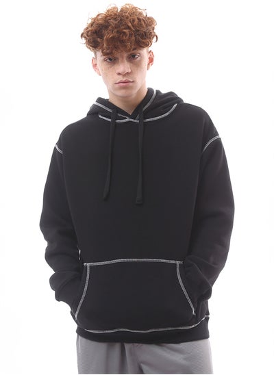 Buy Solid Black Hoodie with Kangaroo Pocket in Egypt