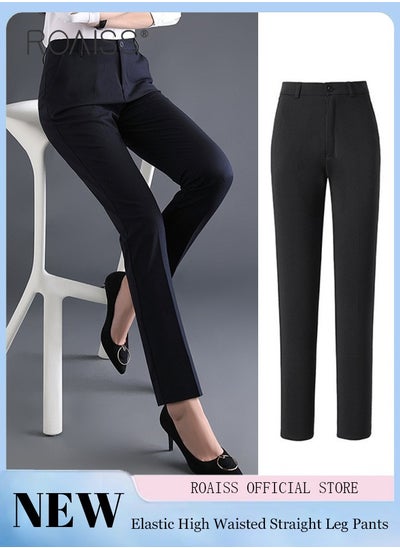 اشتري Women's Straight Suit Pants Summer High Waist Elastic Office Pants Lightweight High Waisted Blazer Pants في السعودية