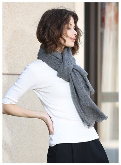 اشتري Solid Color Soft And Comfortable Wool Scarf Grey في السعودية