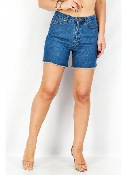 اشتري Women Regular Fit Solid Denim Short, Blue Wash في الامارات