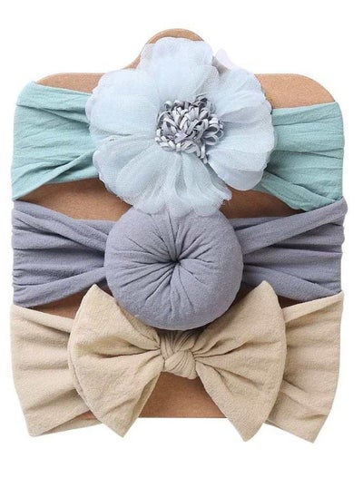 Buy The Girl Cap Elastic Baby Headband Stretchable Nylon Assorted Hairbands Hair Accessories for Baby- Green Grey Off white - 3PCS in UAE